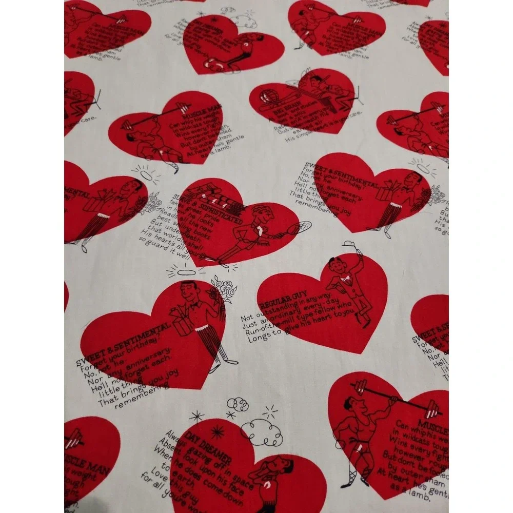 Vtg Man o Your Dreams Novelty Fabric Valentine Love Humor Red White Cotton 19x84